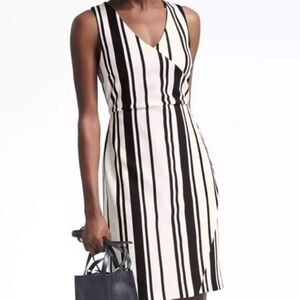 Banana Republic Black White Stripe V-Neck Dress